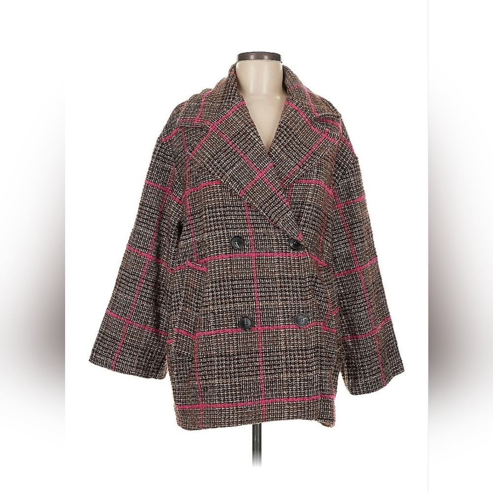 NWT Kali Fashion MADE IN ITALY WOOL Double Breast COAT Oversized M/L Houndstooth